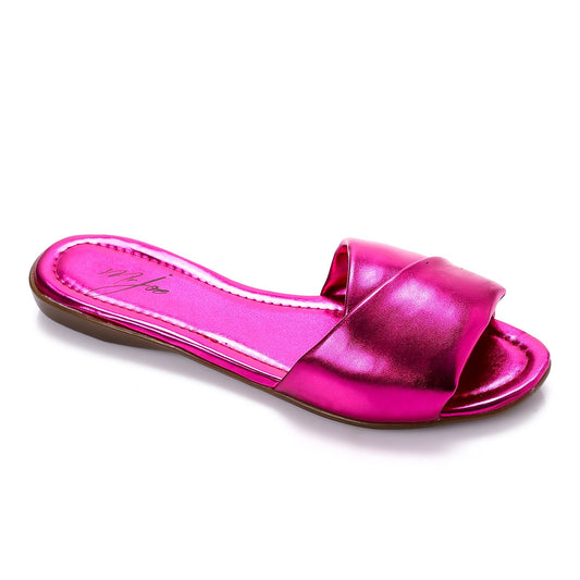 Faux Leather Slip-On Sandals - Fuchsia