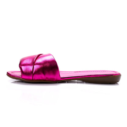 Faux Leather Slip-On Sandals - Fuchsia