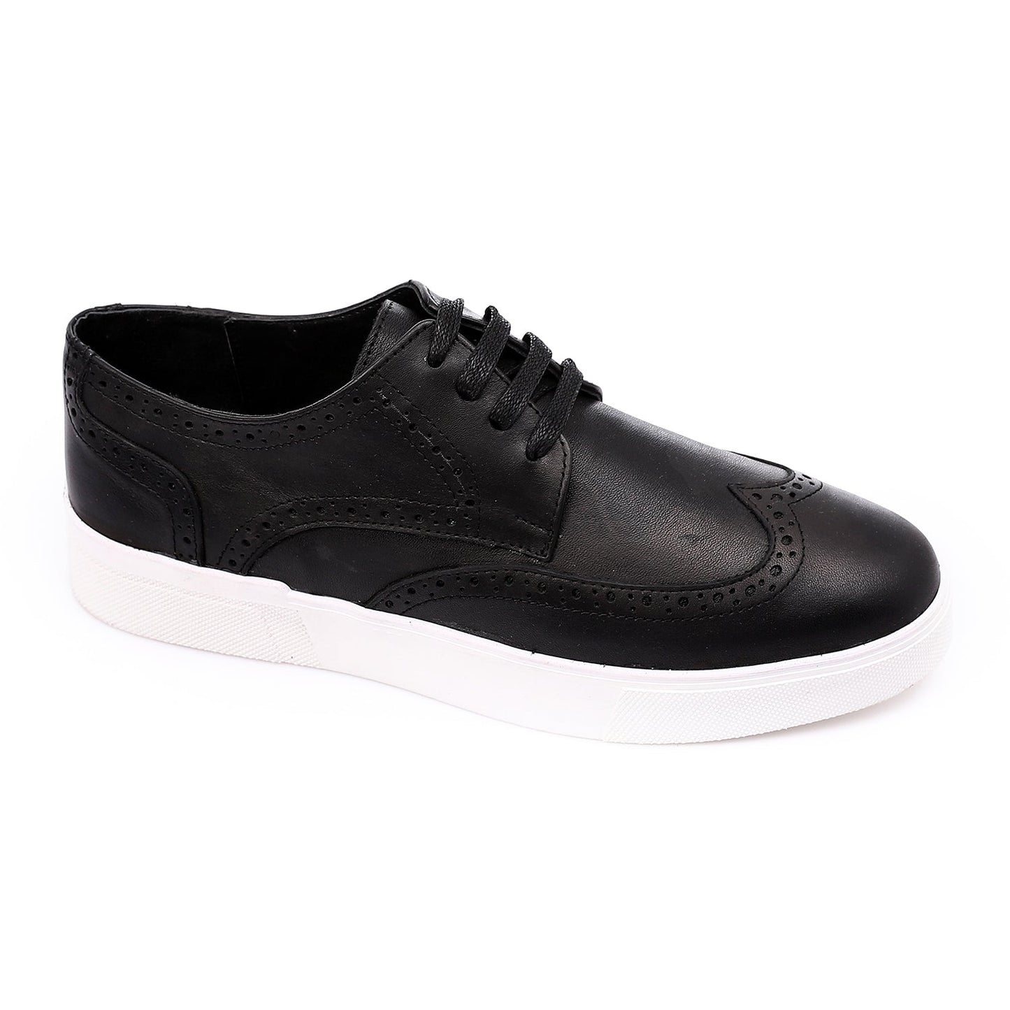 Leather Wingtip Lace-Up Sneakers – Black