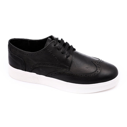 Leather Wingtip Lace-Up Sneakers – Black
