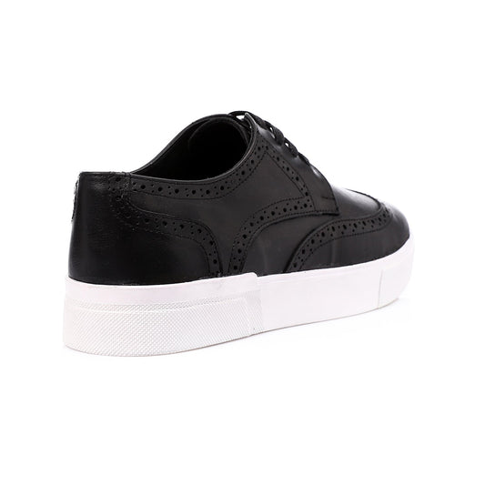 Leather Wingtip Lace-Up Sneakers – Black