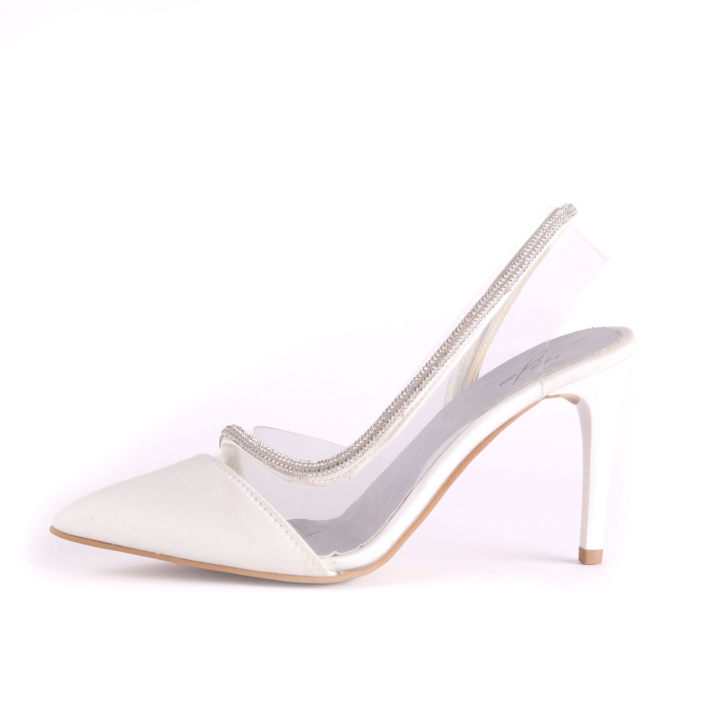 Satin Transparent Slingback Heels – White