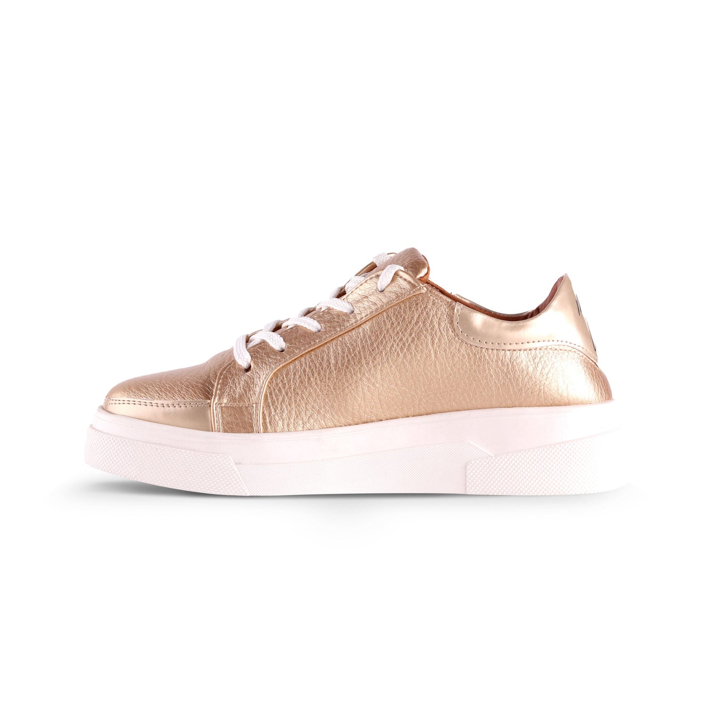 Faux Leather Lace-Up Sneakers –  Champagne