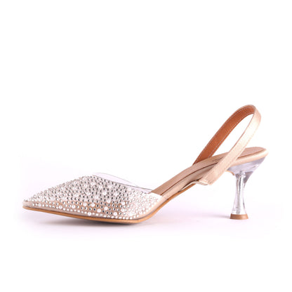 Strassed Slingback Stiletto Heels – Beige