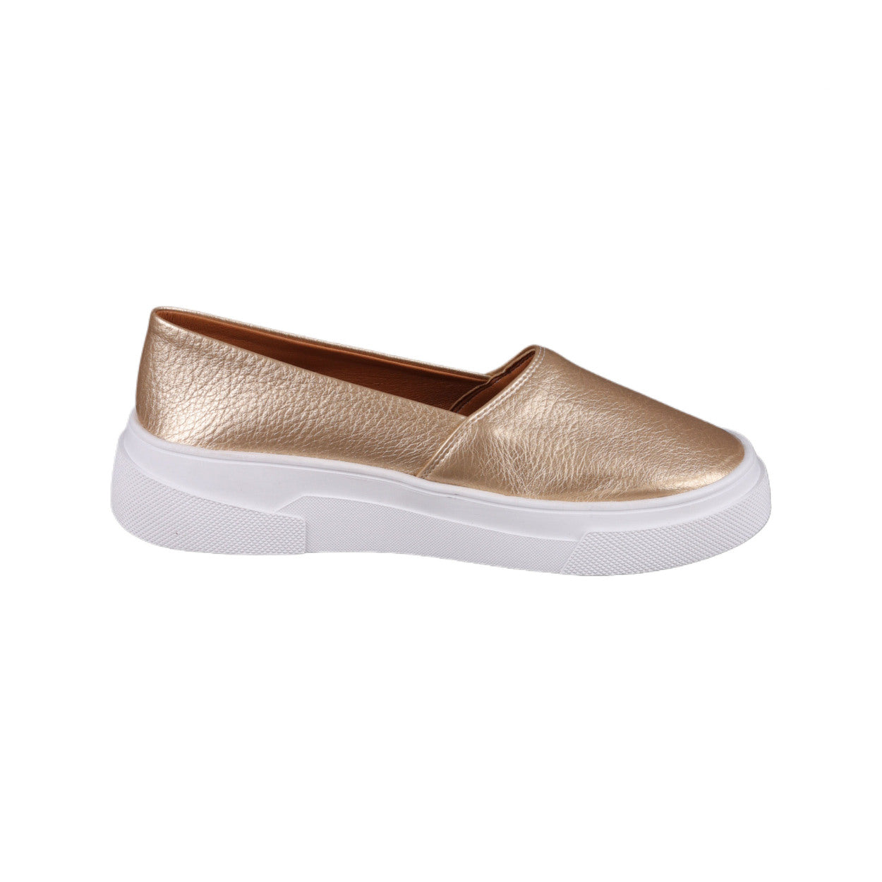 Faux Leather Slip-On Loafers – Metallic Gold