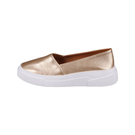 Faux Leather Slip-On Loafers – Metallic Gold