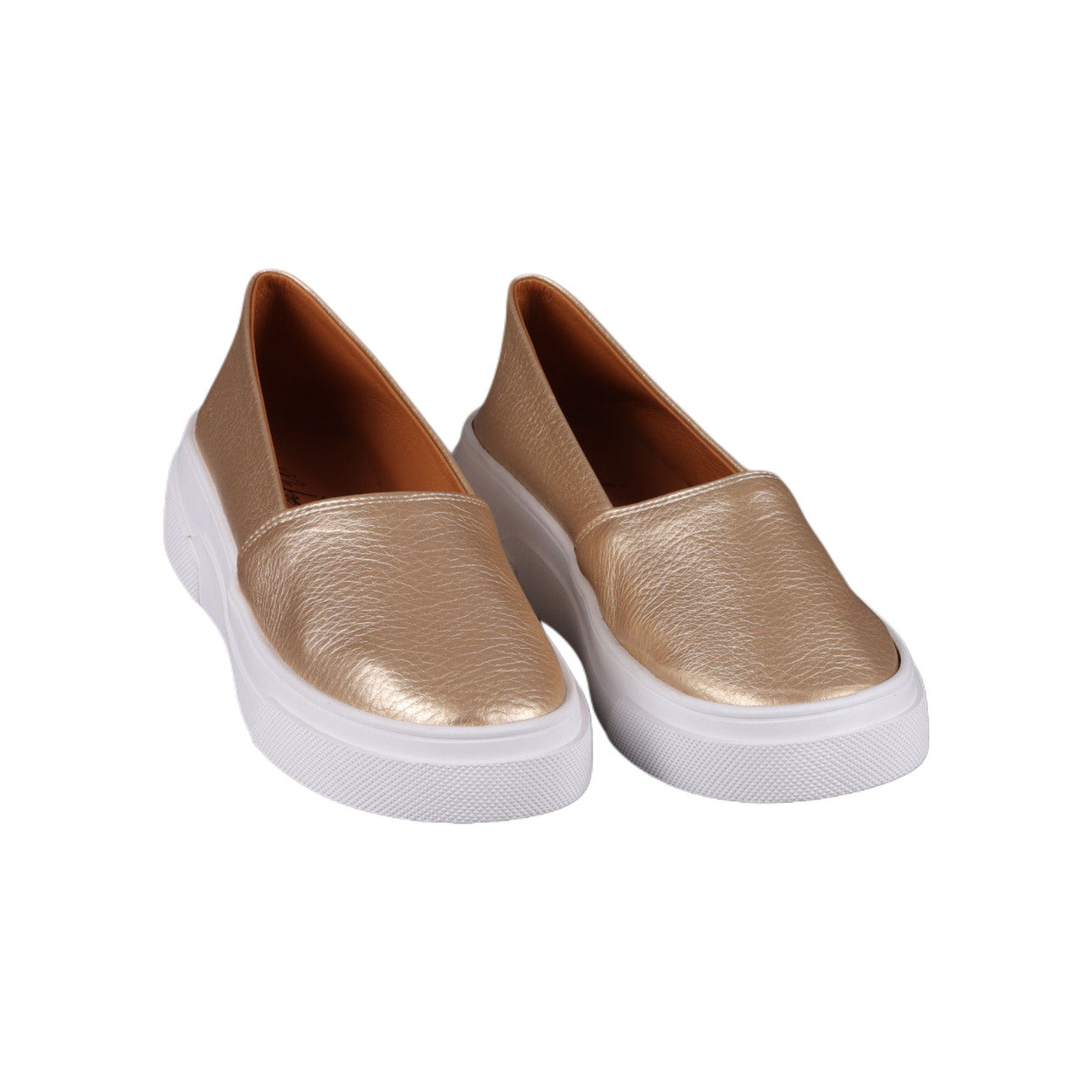 Faux Leather Slip-On Loafers – Metallic Gold