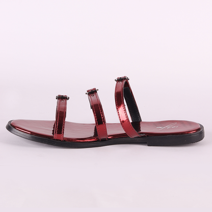 Leather Patent Triple-Strap Sandals – Dark Red