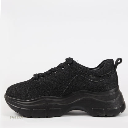 Glitter Lace-Up Chunky Sneakers – Black