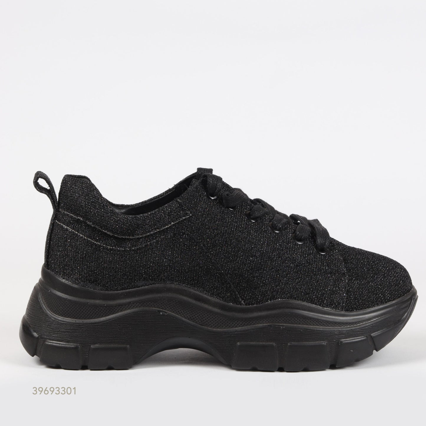 Glitter Lace-Up Chunky Sneakers – Black