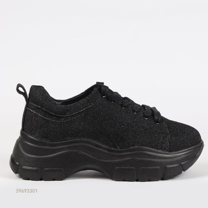 Glitter Lace-Up Chunky Sneakers – Black