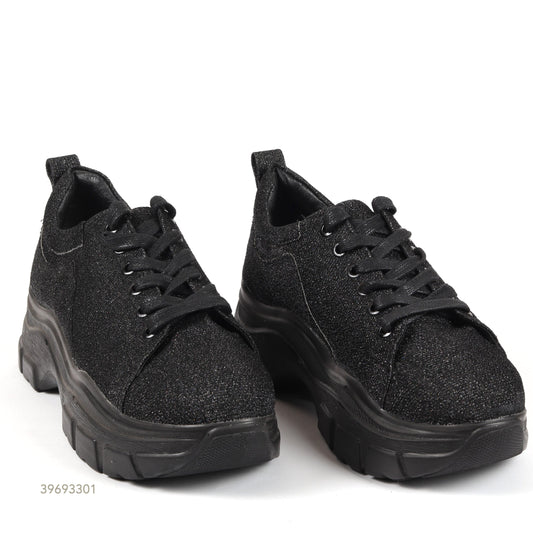 Glitter Lace-Up Chunky Sneakers – Black