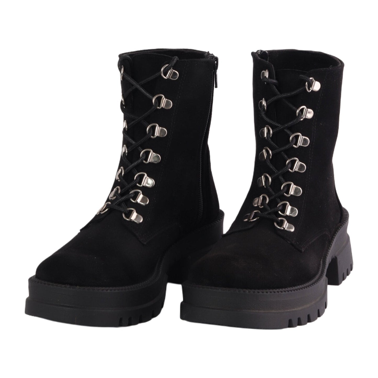 Suede Platform Combat Boots - Black