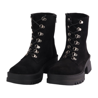 Suede Platform Combat Boots - Black