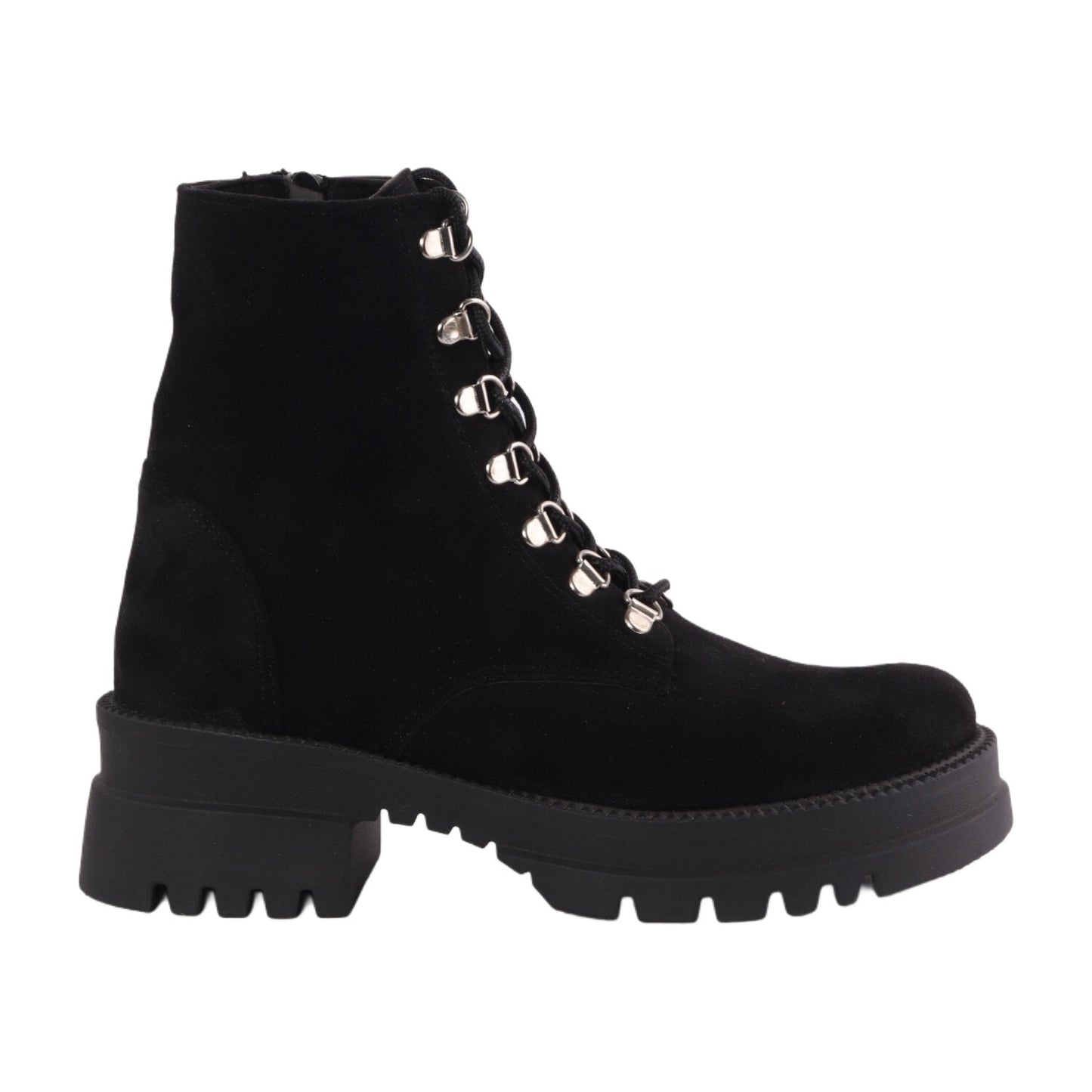 Suede Platform Combat Boots - Black