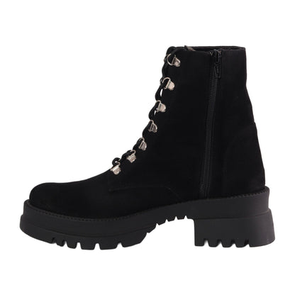 Suede Platform Combat Boots - Black