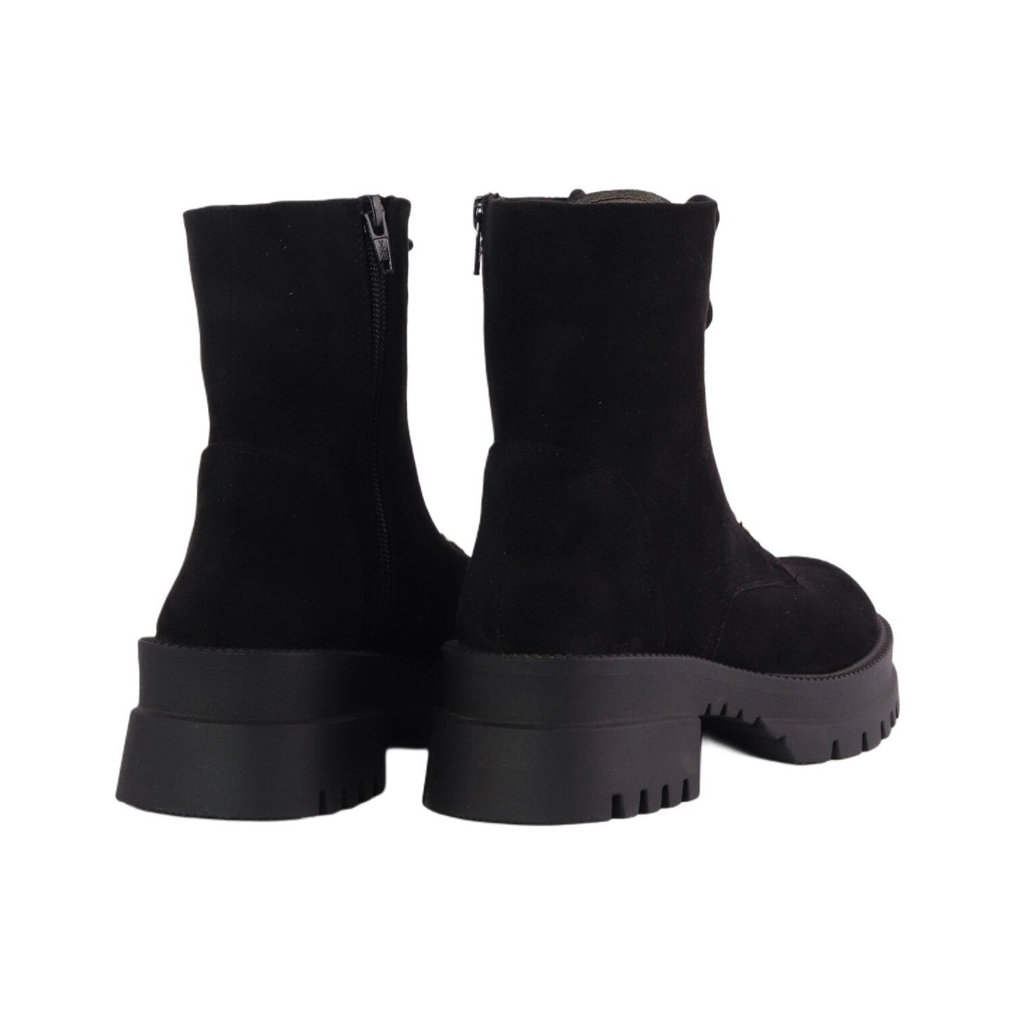 Suede Platform Combat Boots - Black