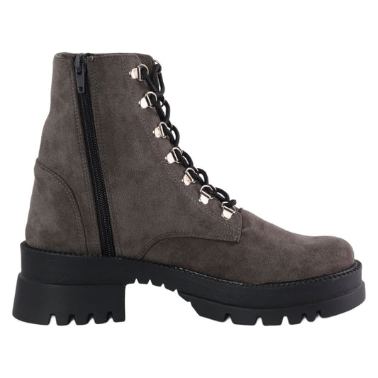 Suede Platform Combat Boots - Grey