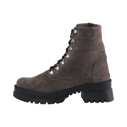 Suede Platform Combat Boots - Grey