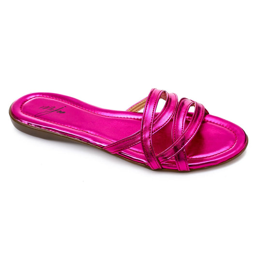Faux Leather Open Toe Slip-On Sandals – Fuchsia