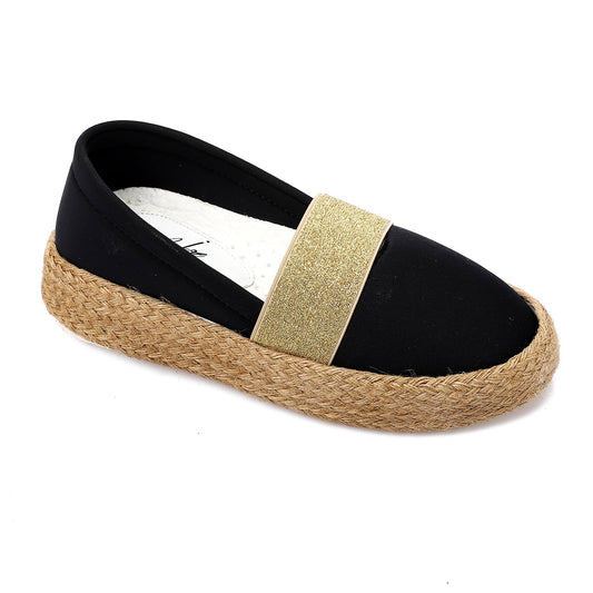 Textile Round-Toe Slip-On Espadrille Flats - Black