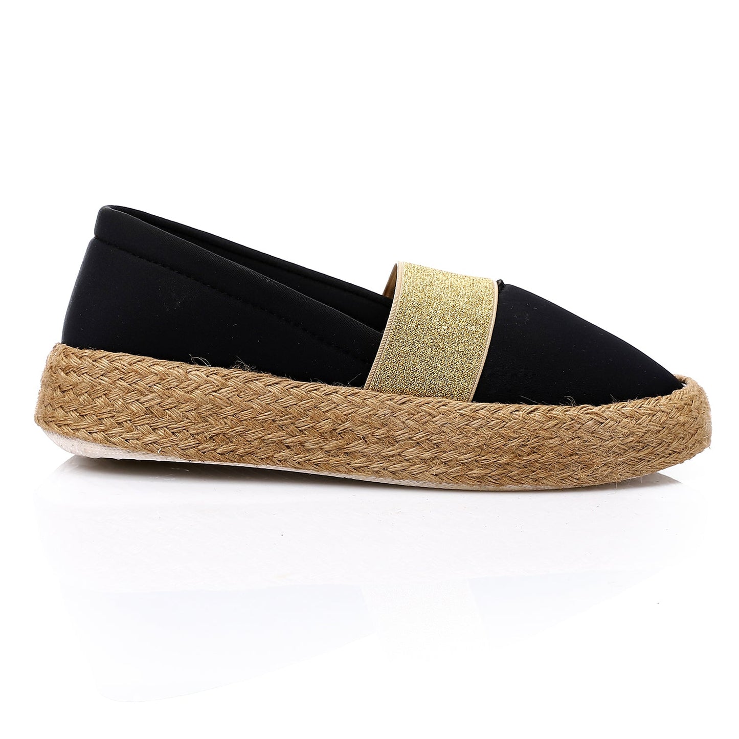 Textile Round-Toe Slip-On Espadrille Flats - Black