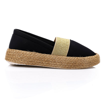 Textile Round-Toe Slip-On Espadrille Flats - Black