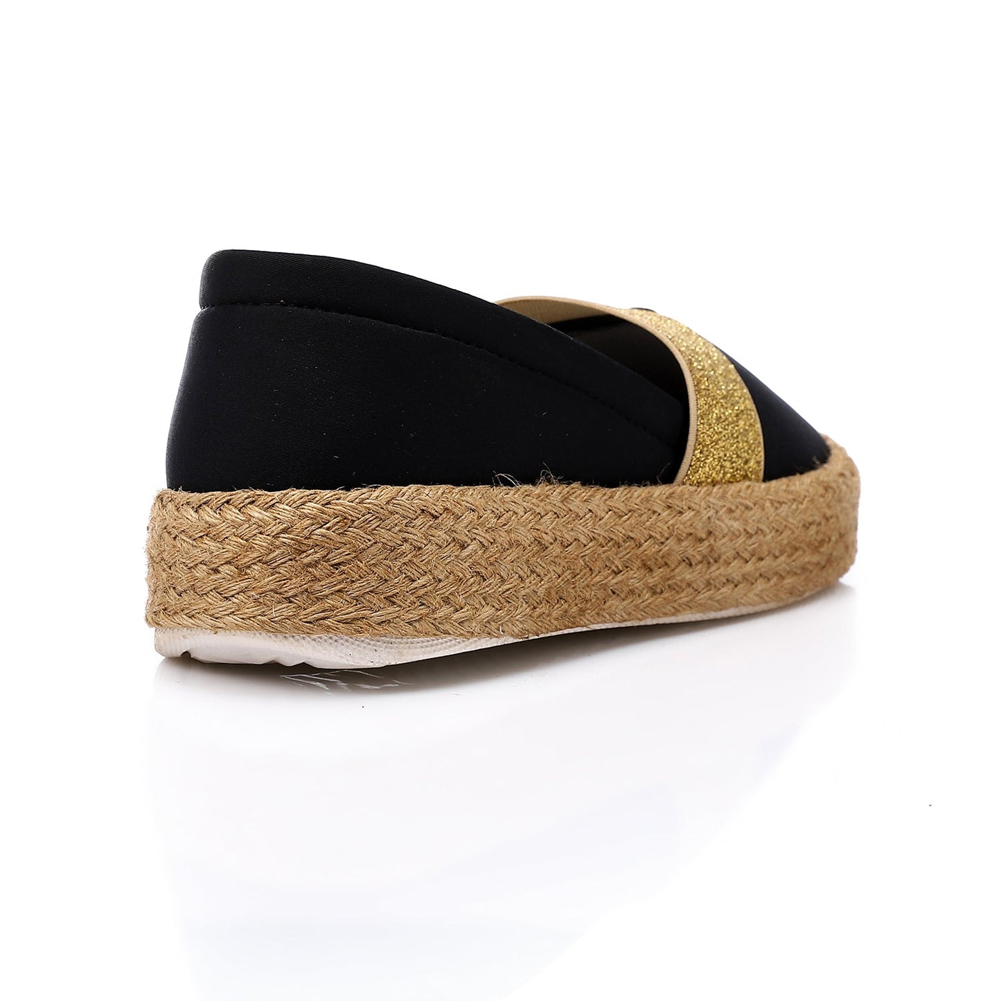 Textile Round-Toe Slip-On Espadrille Flats - Black