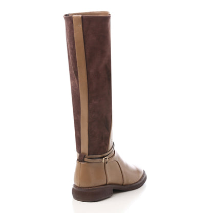 Suede & Leather Knee-High Boots with Buckle Detail – Brown