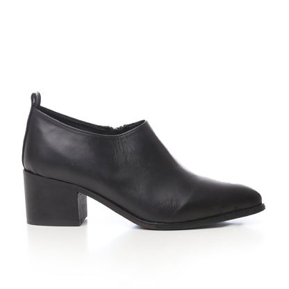 Faux Leather Oval-Toe Block Heel Slip-On Shoes - Black