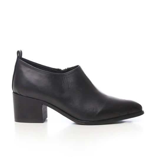 Faux Leather Oval-Toe Block Heel Slip-On Shoes - Black