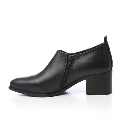 Faux Leather Oval-Toe Block Heel Slip-On Shoes - Black