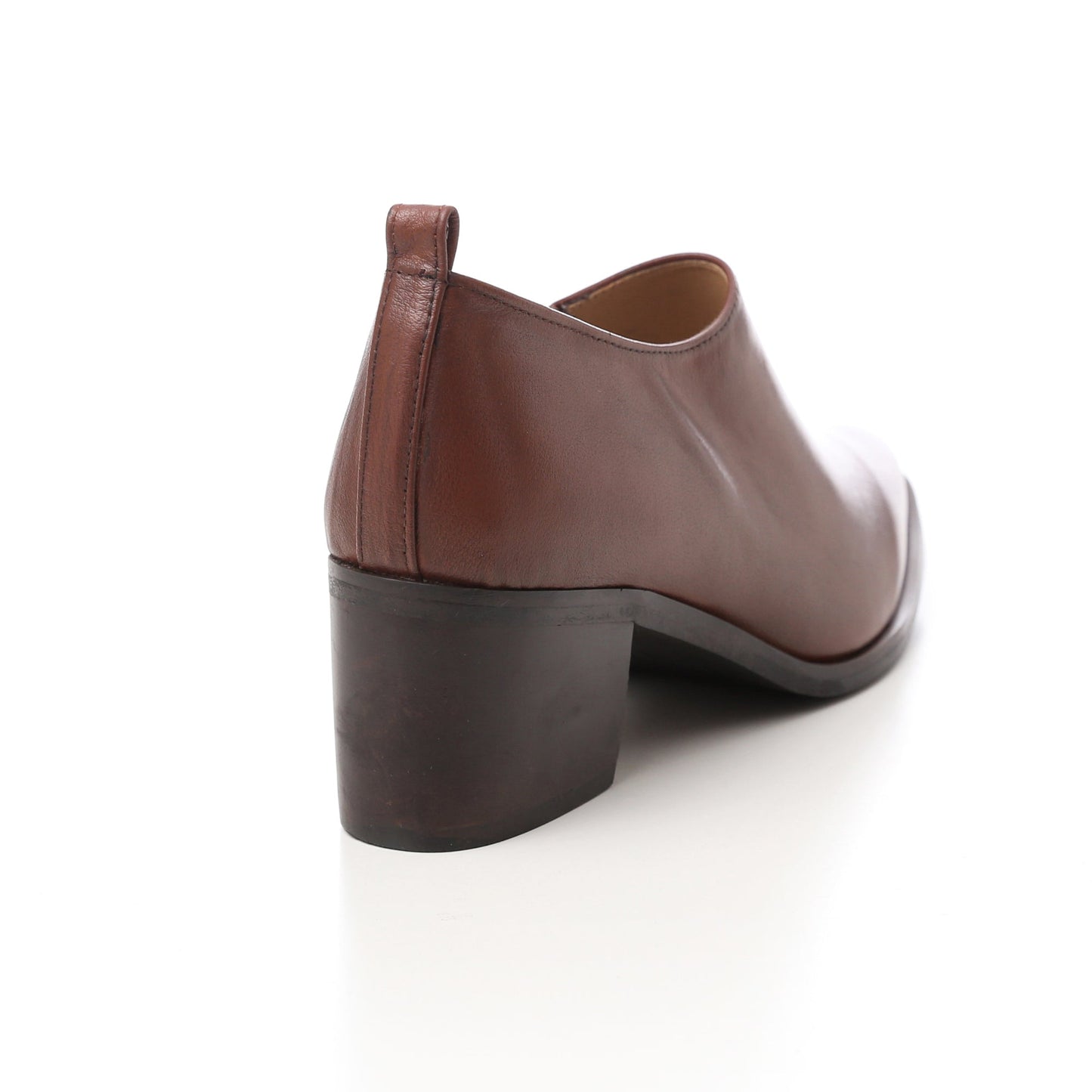 Faux Leather Oval-Toe Block Heel Slip-On Shoes - Brown