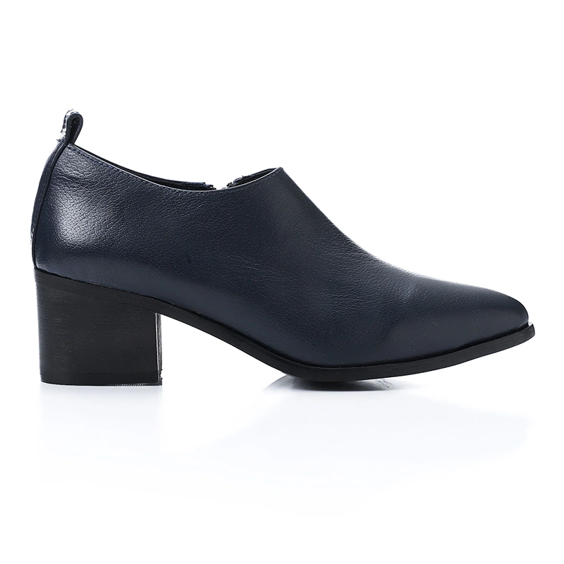 Synthetic Plain Block Heel Ankle Boots – Navy