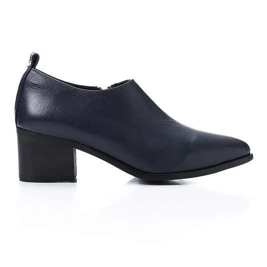 Synthetic Plain Block Heel Ankle Boots – Navy