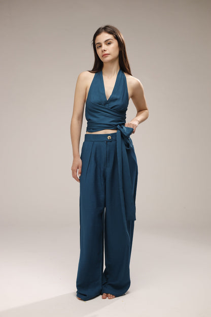 Linen Wide-Leg Pants - French Blue