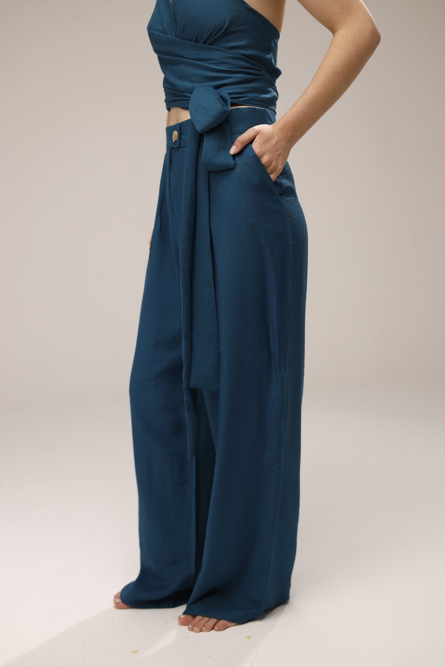 Linen Wide-Leg Pants - French Blue