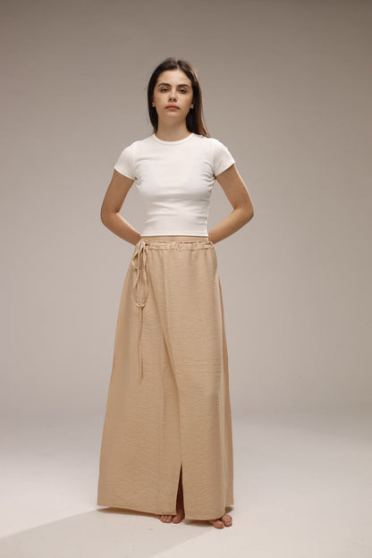 Linen Wrap Skirt - Beige