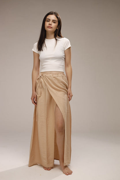 Linen Wrap Skirt - Beige