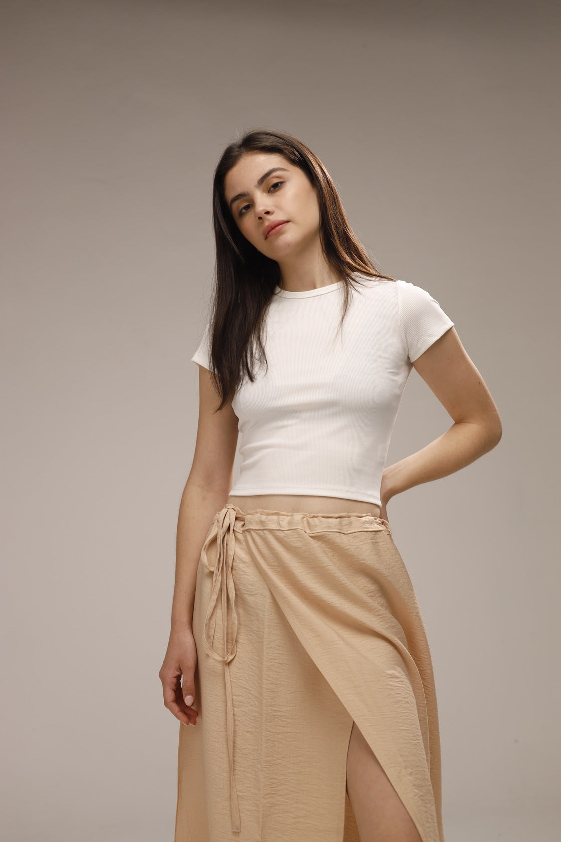 Linen Wrap Skirt - Beige