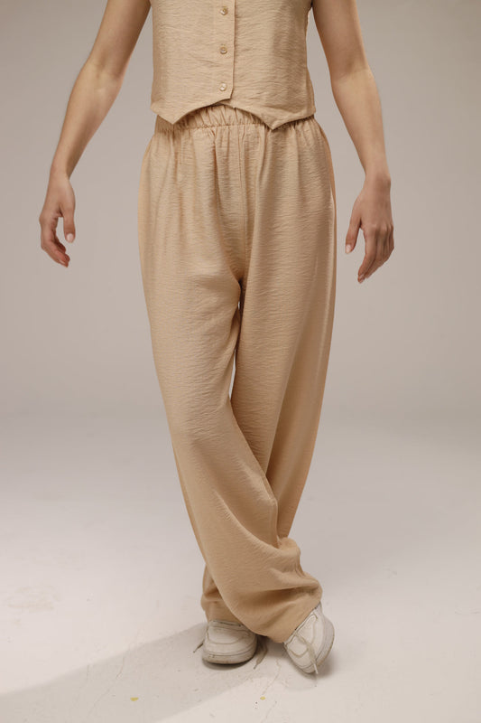 Linen Wide-Leg Pants - Beige