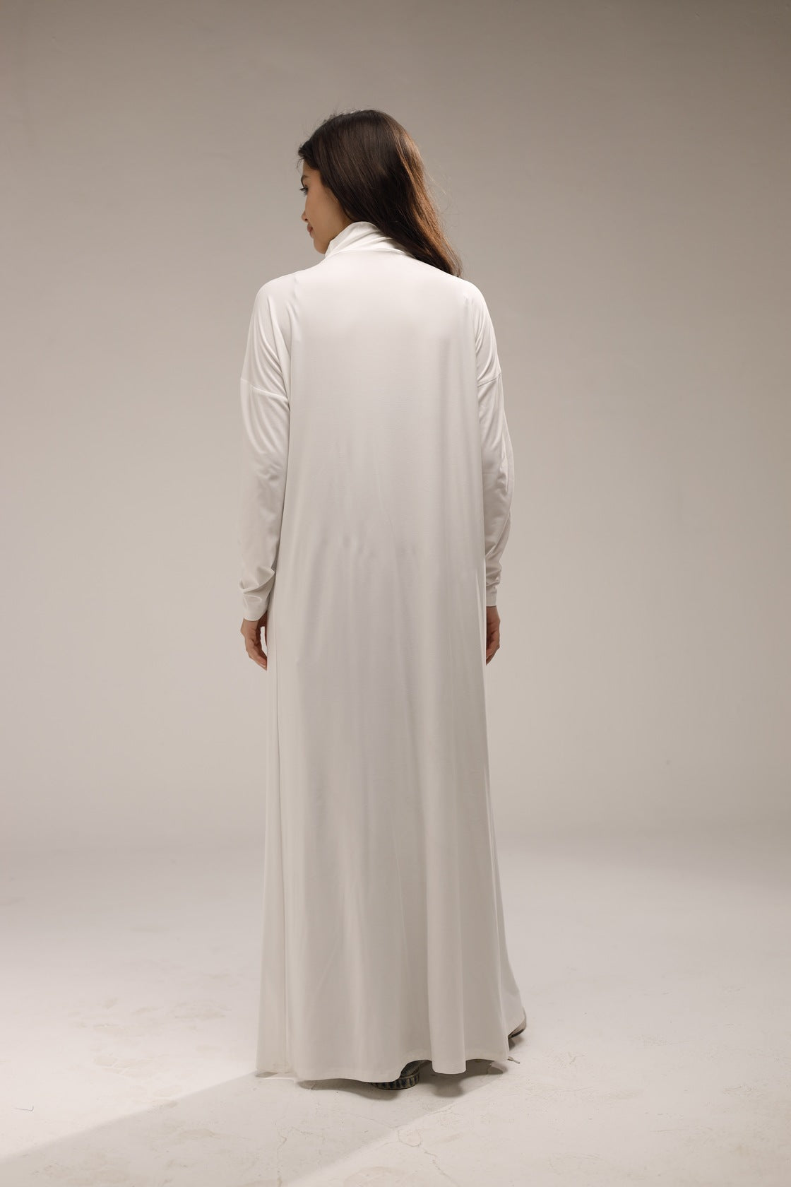 Cotton Long-Sleeved Open-Front Long Top - White
