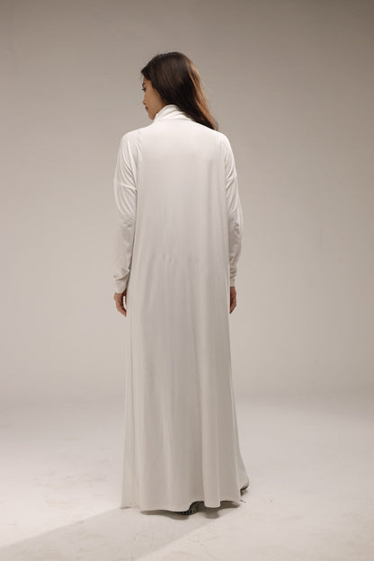 Cotton Long-Sleeved Open-Front Long Top - White