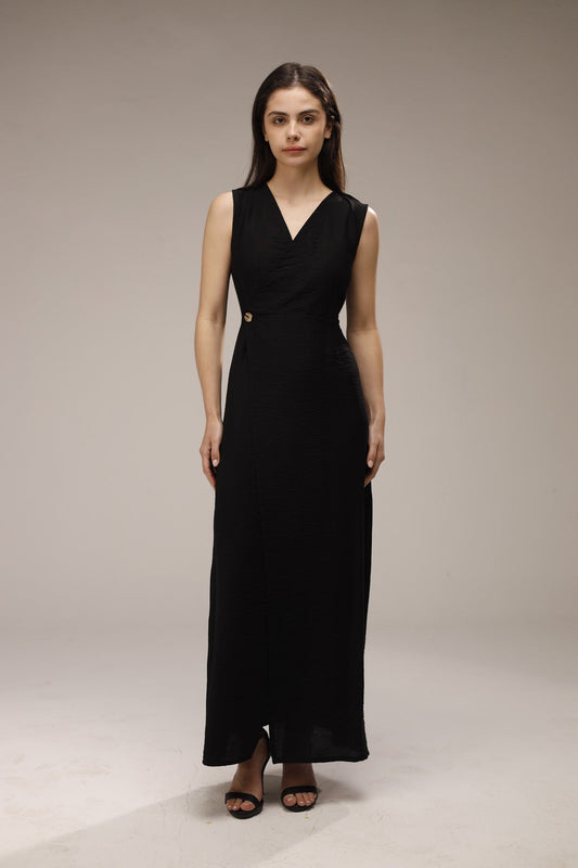 Linen Sleeveless Maxi Dress - Black
