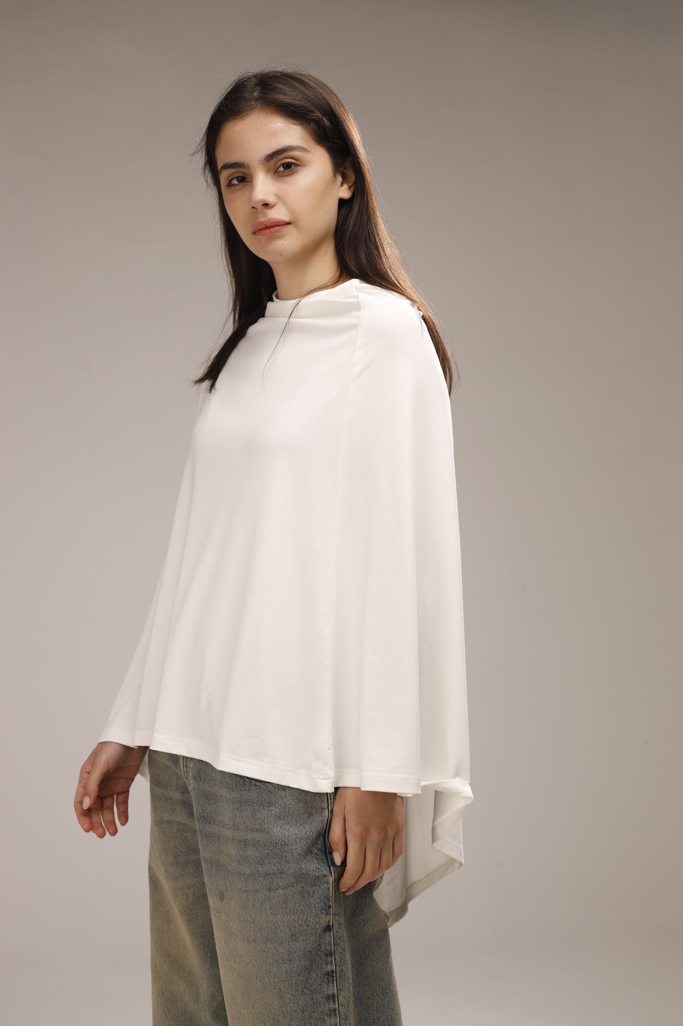 Cotton Asymmetric Poncho Top - White