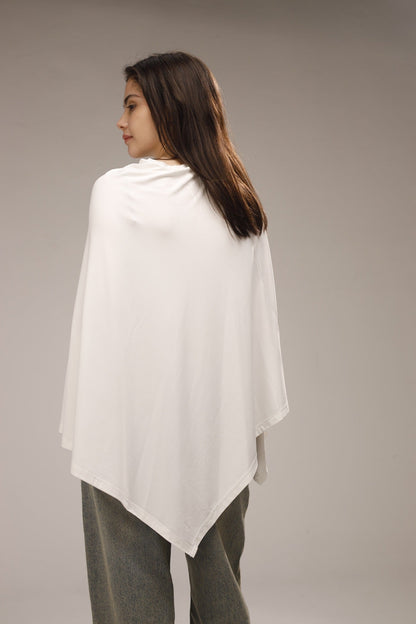 Cotton Asymmetric Poncho Top - White
