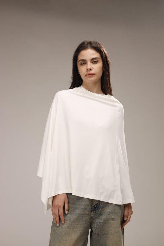 Cotton Asymmetric Poncho Top - White