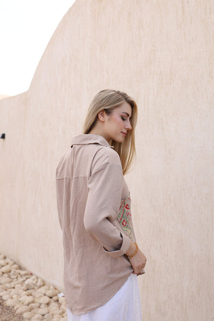 CY Embroidered Pocket Shirt - Beige