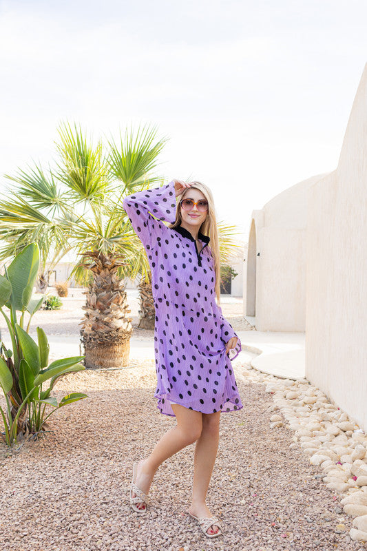 Chiffon Polka Dot Dress - Purple