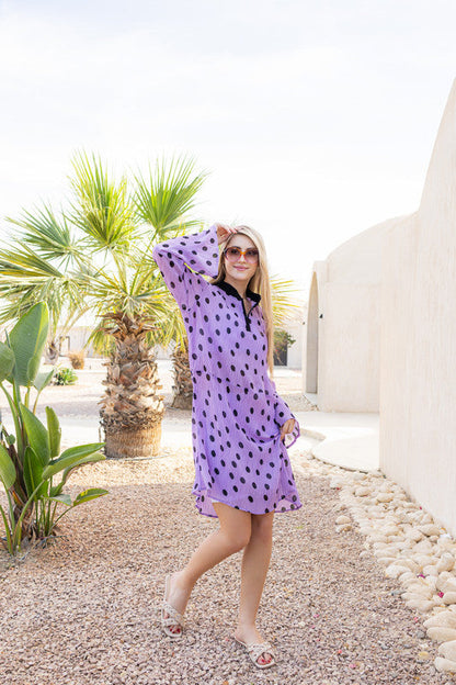 Chiffon Polka Dot Dress - Purple